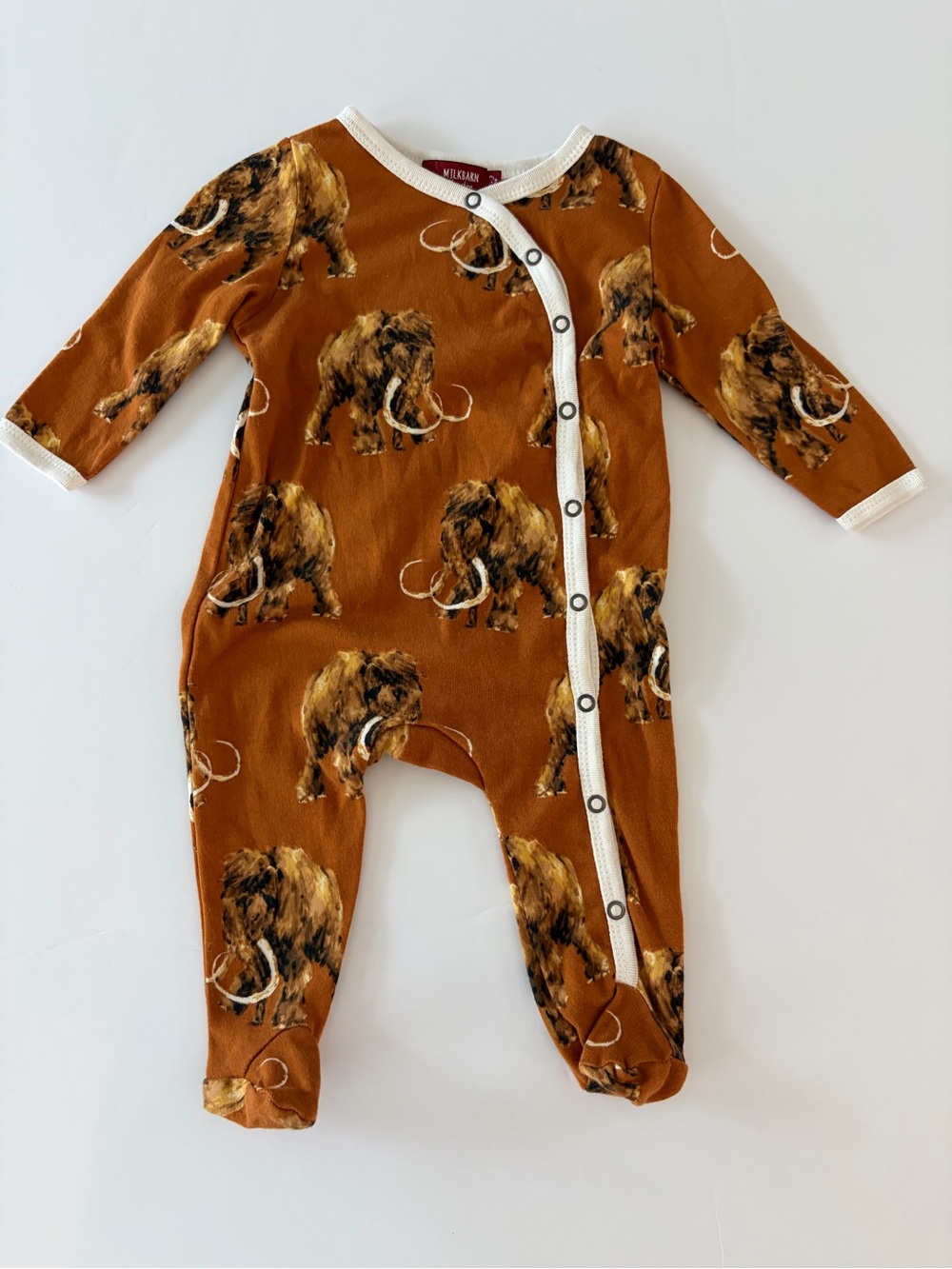 Milk Barn Kids Snap Footed Romper 0-3 Months Woolly Mammoth Organic Cotton